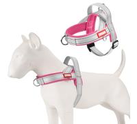 Reflective Dog Harness Pink and Gray Lightweight Freedom No-Pull Harness for Puppies, Soft Mesh Adjustable Chest Vest with Front Hook, Handle, Quick-Release Buckle, for Training Walking, M