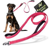 Reflective dog leash with integrated short lead | 2 hand-friendly padded hand loops | 1.5 meter long reflector nylon leash for large and medium-sized dogs - red