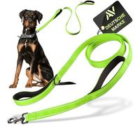 Reflective dog leash with integrated short lead | 2 hand-friendly padded hand loops | 1.5 meter long reflector nylon leash for large and medium-sized dogs - neon green
