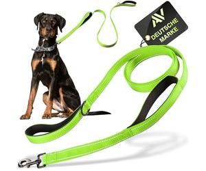Reflective dog leash with integrated short lead | 2 hand-friendly padded hand loops | 1.5 meter long reflector nylon leash for large and medium-sized dogs - neon green