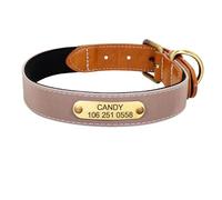 Reflective Dog Safety Collar With ID Name And Phone Number Tag Personalized Leather Anti-lost Poodle Pug Shiba Inu Collar,Coffee,M