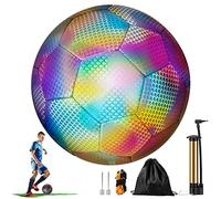 Reflective Football, Glow in the Dark Bright Football with Pump & Bag, Official Size 5 Flashing Soccer Ball, Holographic Light Up Football, Glowing Reflective Soccer for Night Games and Training