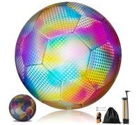 Reflective Football Glowing Reflective Soccer Luminous Soccer Ball Glow in the Dark Official Size 5, Holographic Light Up Football Bright Football for Kids Adults Outdoor Sports
