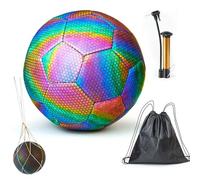 Reflective Football Size 5 Glow in the dark Football with Pump Holographic Light Up Footballs,Soft Touch PVC,Suitable for Night Training, Indoor Outdoor Night Games, Suitable for Boys Girl Kid Adults