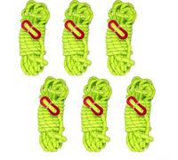 Reflective Guy Ropes, 6 Pack 4m Fluorescent Green 6mm Tent Ropes, Outdoor Tarpaulin Windproof Adjustable Camping Ropes for Tent Gazebo Awning