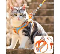 Reflective Harness and Leash Set for Dogs and Cats, Adjustable Soft Mesh Vest with 58 Inch Leash for Breeds 2-7 lbs, Orange, S