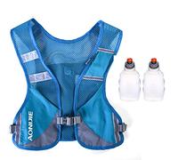 Reflective Hydration Pack Backpack Running Hydration Vest Marathon Runner Rucksack Cycling for Men & Women (Blue - with 2 250Water Bottles)