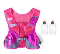 Reflective Hydration Pack Backpack Running Hydration Vest Marathon Runner Rucksack Cycling for Men & Women (Rose - with 2 250 Water Bottles)