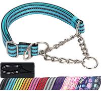 Reflective Martingale Collar for Dogs with Chain, Adjustable No Pull Dog Training with Soft Padded for Great Dane,Saint Bernard,Newfoundland Collar (Blue XXL)
