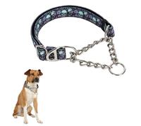 Reflective Martingale Collar for Dogs with Steel Chain, Adjustable No Pull Dog Training with Soft Padded for Large Breed Dogs, Medium, XL, XXL Walking Collar skull M