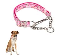 Reflective Martingale Collar for Dogs with Steel Chain, Adjustable No Pull Dog Training with Soft Padded for Large Breed Dogs, Medium, XL, XXL Walking Collar,Pink L