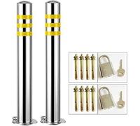 Reflective Removable Parking Bollards - Set of 2 Stainless Steel Safety Barriers for Enhanced Parking Lot Security (600x76mm/23x3in)