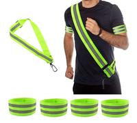 Reflective Running Gear, High Visibility Safety Reflective Sash with Buckle, Adjustable Reflective Belt Running Vest with 4 Reflective Armbands for Night Walking Cycling Running Accessories