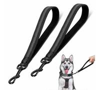 Reflective Short Dog Lead with Padded Handle - Durable Nylon Traffic Lead Training Walking Leash for Medium Large Dog (Black, 11.8IN)