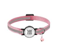 Reflective Smart Cat Collar - QR Code Anti-Lost Cat ID Tag Collar With AirTag Holder, Adjustable Nylon Collar with Bell Charm for Cats Kittens (Pink With Bell, Without Airtag Holder)