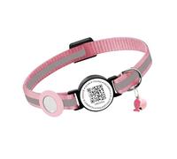 Reflective Smart Cat Collar - QR Code Anti-Lost Cat ID Tag Collar With AirTag Holder, Adjustable Nylon Collar with Bell Charm for Cats Kittens (Pink With Bell & Fishbone, With Airtag Holder)