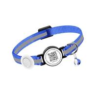 Reflective Smart Cat Collar - QR Code Anti-Lost Cat ID Tag Collar With AirTag Holder, Adjustable Nylon Collar with Bell Charm for Cats Kittens (Blue With Bell & Fishbone, With Airtag Holder)