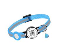 Reflective Smart Cat Collar - QR Code Anti-Lost Cat ID Tag Collar With AirTag Holder, Adjustable Nylon Collar with Bell Charm for Cats Kittens (Light Blue With Bell & Fishbone, With Airtag Holder)