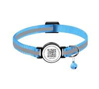 Reflective Smart Cat Collar - QR Code Anti-Lost Cat ID Tag Collar With AirTag Holder, Adjustable Nylon Collar with Bell Charm for Cats Kittens (Light Blue With Bell, Without Airtag Holder)