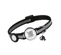 Reflective Smart Cat Collar - QR Code Anti-Lost Cat ID Tag Collar With AirTag Holder, Adjustable Nylon Collar with Bell Charm for Cats Kittens (Black With Bell & Fishbone, With Airtag Holder)