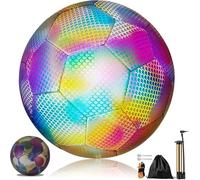 Reflective Soccer Wear-Resistance Glowing Luminous Football and Pump Glow in the Dark Official Size 5 Holographic Light up Football Bright for Kids Adults Outdoor Sports