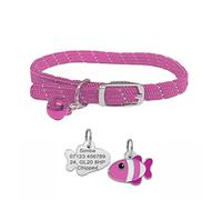 Reflective Softweave Cat Collar with Safety Elastic & Bell with Personalised Fish Shape ID Pet Tag (Pink)