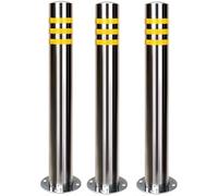 Reflective Stainless Steel Safety Bollards - 3 Pack | Durable Parking Lot Guardrails for Driveways | 89 x 750mm Traffic Control Solutions