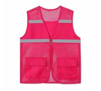 Reflective Strip Mesh Vest for Summer Workwear, Casual Unisex Style for Various Occasions (2XL Rose red)