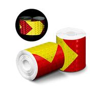 Reflective Tape, 2pcs 3m*50mm High Intensity Prismatic Waterproof Arrow Shape Reflective Safety Warning Tape Vinyl Roll Self-Adhesive Security Marking Tape (Red&Yellow)