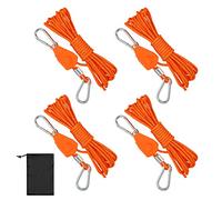 Reflective Tent Guy Ropes with Pulley, 4PCS Heavy Duty Tent Guide Ropes with Aluminum Adjuster, 4M Camping Rope Cord, 4MM Tent Rope Cord for Outdoor Camping Gazebo Awning Hiking Picnics