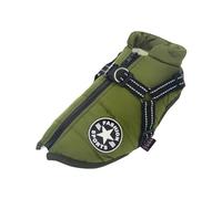 Reflective Waterproof Pet Jacket With Zipper Harness Autumn Winter Fleece Warm Yorkshire Terrier Shiba Inu Bulldog Coat,Green,S