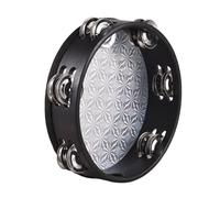 Reflective Wooden Tambourine Handbell, Lightweight and Portable 8-inch Double Row Jingle Hand Drum, Easy to Play, Ideal for Parties, Karaoke,with Sparkly Visuals (8-inch)