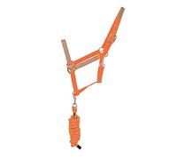 Reflector Head Collar and Lead Rope by Hy Equestrian - Orange - Cob