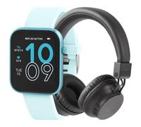 Reflex Active Series 12 Blue Strap Smart Watch and Wireless Foldable On Ear Headphones with Built in Mic Bundle Gift Set