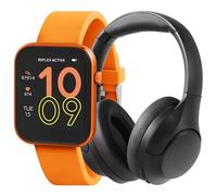 Reflex Active Series 12 Orange Strap Smart Watch and Wireless Noise Cancelling Over Ear Studio Headphones Bundle Gift Set