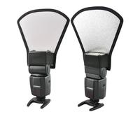 REFLEX CAMERA 2-in-1 Fan-Shaped Flash Diffuser Reflector Silver/White | Portable Lighting Modifier for DSLR Speedlites | Softens Harsh Flash | Studio & Outdoor Photography Tool