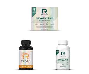 Reflex Nutrition Bundle for Active Lifestyles: Nexgen Multivitamin, Zinc & Magnesium, Omega 3 - Immune Support, Muscle Function & Heart Health - Vitamin D, C, B6, EPA & DHA - (90, 100 and 90 Capsules)