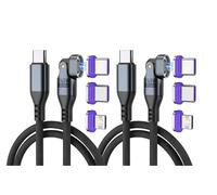 REFLEX POWER 240W 1M 3-in-1 Magnetic USB-C Flat Nylon Braid Fast Charging/Data Transfer Cable with USB-C, Lightning & Micro USB, for Smartphones, Laptops and Tablets ((2 Pack) 240W 1m Mag Cable)