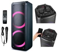 Reflexion PS09BT Mobile Buetooth Party Speaker, DJ, Karaoke, 500 Watt, FM PLL, Radio, Disco LED Effect with Colour Changing, Includes Microphone, Built-in Battery, Black