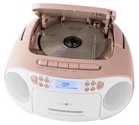 Reflexion RCR2260 CD Player with Cassette and Radio for Mains and Battery Operation (PLL FM Radio, LCD Display, AUX Input, Headphone Jack), White/Pink
