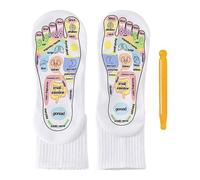Reflexology Socks - Chart with Trigger Point Massage Tool, Cotton Stress Relief, Tired Body Foot Care, Adults Women Men Home, Top Performance Wellness Category, White Printed Large