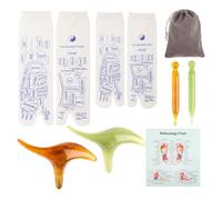 Reflexology Socks with Tools,2 Pairs Reflexology Chart Socks with Trigger Point Massage Tool,Foot Ease Relief Socks for Men and Women,Pressure Point Socks with Acupressure Pen-White