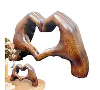 Reflimand Love Heart Hand Sculpture, Brown Resin Contemporary Free-standing Polished Sculpture