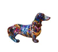 Reflimand Small Colorful Dachshund Statue, Dachshund Dog Figurine, Graffiti SausageDog Statue, Modern Colored Drawing Art Figurine, Painted Graffiti Dog Ornament, Resin Animal Sculpture Decorative
