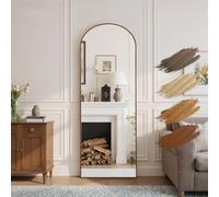Reflix 147 x 44 cm Arched Full Length Mirror, Aluminium Frame with Walnut Wood Look, Freestanding Hanging Leaning Wall Mounted Full Length Dressing Mirror for Living Room, Bedroom