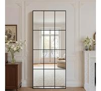 Reflix Floor Mirror 76x180 cm, Black Full Length Windowpane Wall-Mounted Leaning Hanging Wall Mirror Decoration for Bedroom Living Room Entrance