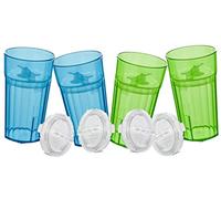 Reflo Smart Cup (Blue & Green 4-Pack) Open Training Cup, Toddler Cup, No Suction 6oz, 360 Control-Flow, USA Made Premium High-Impact Plastic