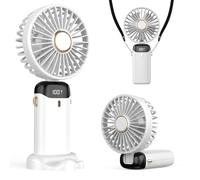 Refluxe Portable Handheld Fan, 4200mAh USB Fan with LED Display, 3-in-1 Handheld/Neck/Desktop Fan, 90° Adjustable Foldable, for Summer, Office, Bedroom, Travel, Gifts for Adult & Kid (White)