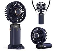 Refluxe Portable Handheld Fan, 4200mAh USB Fan with LED Display, 3-in-1 Handheld/Neck/Desktop Fan, 90° Adjustable Foldable, for Summer, Office, Bedroom, Travel, Gifts for Adult & Kid (Dark Blue)