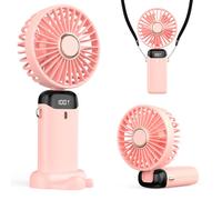 Refluxe Portable Handheld Fan, 4200mAh USB Fan with LED Display, 3-in-1 Handheld/Neck/Desktop Fan, 90° Adjustable Foldable, for Summer, Office, Bedroom, Travel, Gifts for Adult & Kid (Pink)